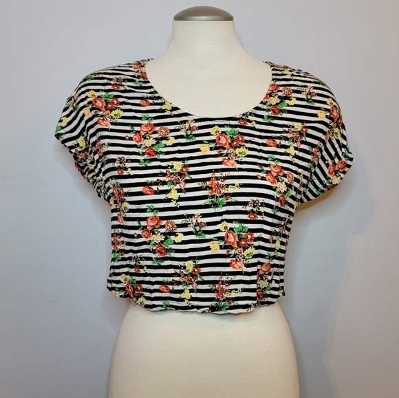 Material Girl | Striped and Floral Crop Top - Picture 1 of 8